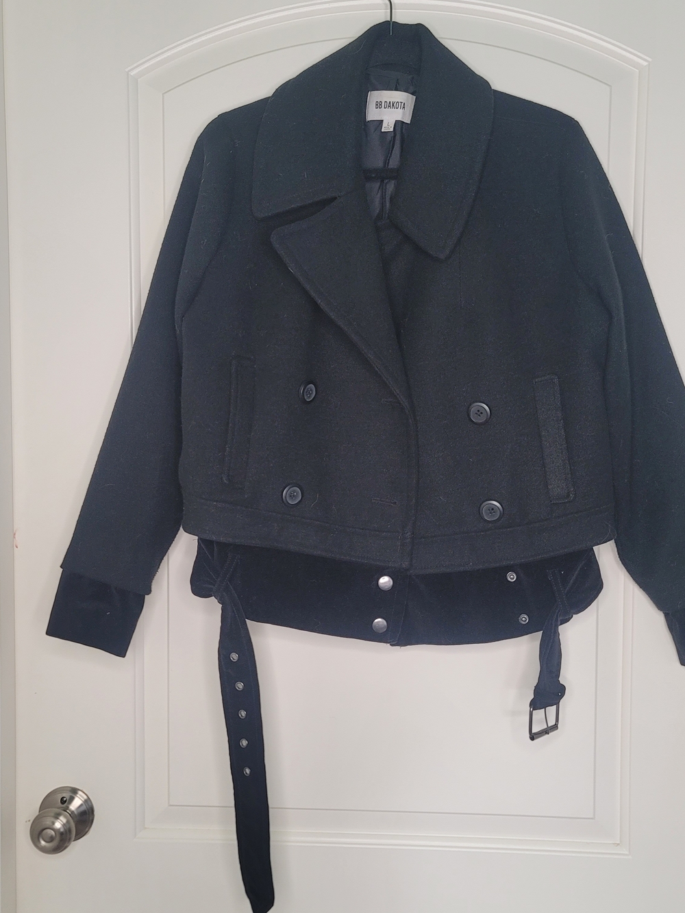 BB Dakota Women's Black Double-Breasted Cropped *Wool Like* Coat